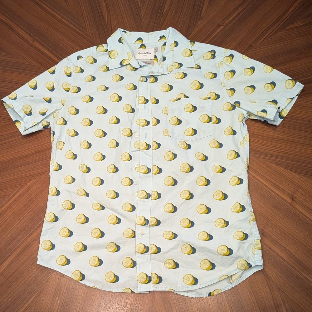 Goodfellow & Co Button Down Mens Light Blue Excellent Lemon Print Slim Fit M
